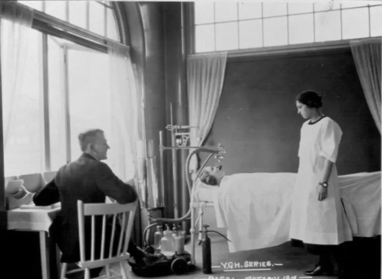 Doctor and nurse conduct a Basal Metabolic Measure on a patient.